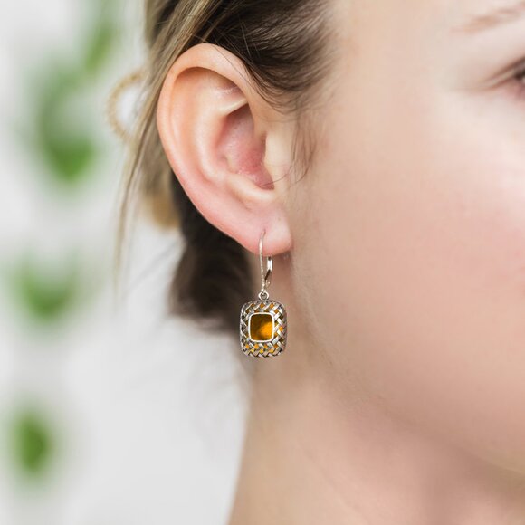 Recycled Vintage Brown Bleach Jug Vintage Quilted Square Earrings - Picture 4 of 6